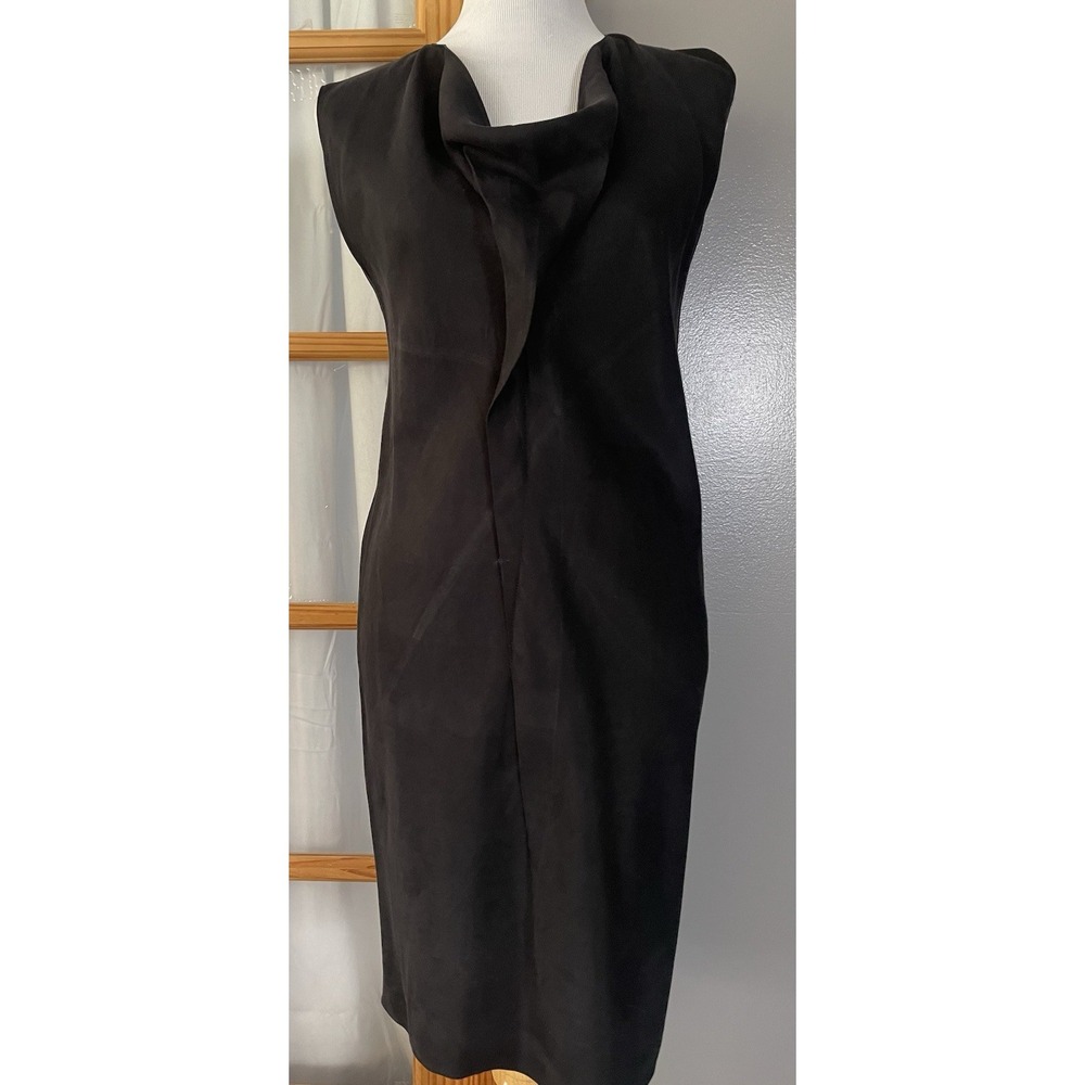 Daryl K Drapey Cowl Neck Sheath Dress Sz 6 Black Tencel Pleated Classic Elegant - Picture 2 of 14